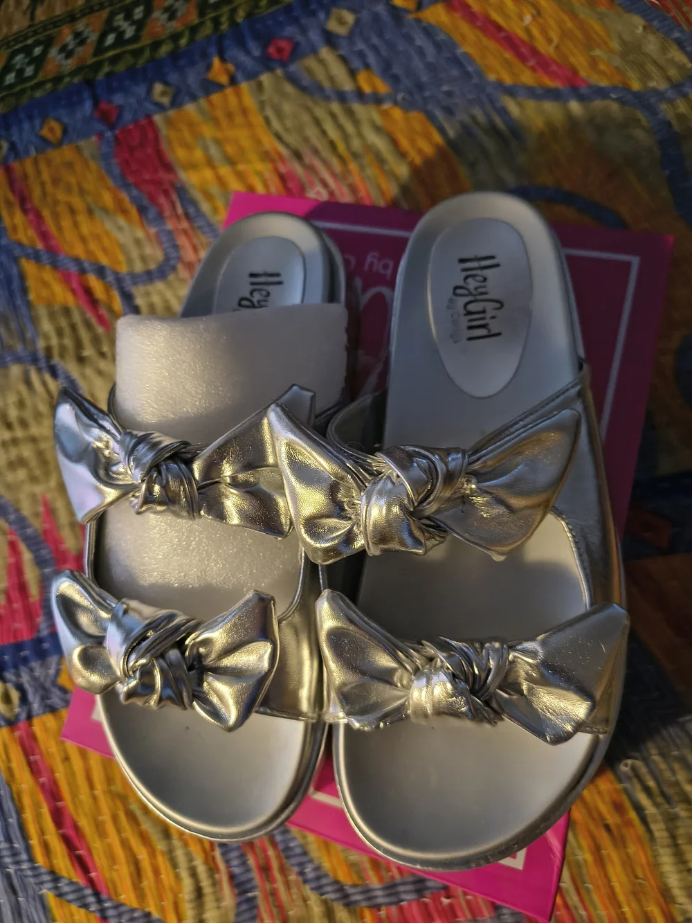 Corkys Metallic Silver Double-Bow Platform Slide Sandals